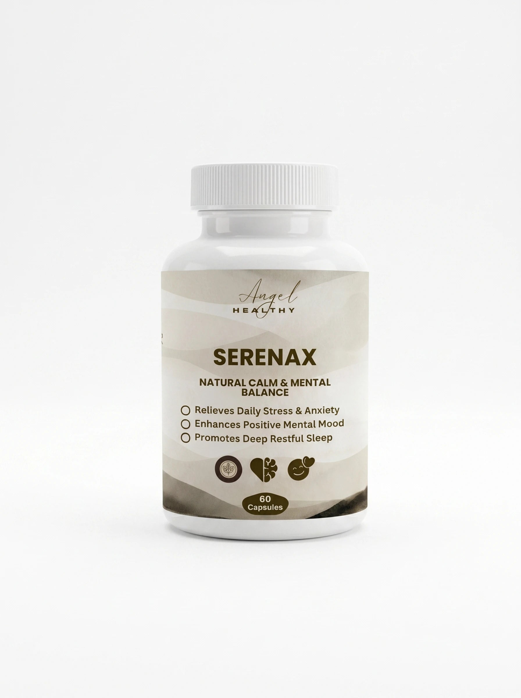 Image 4k du complément alimentaire maroc Serenax contre le stress et l'anxiété. Photo officielle du flacon par anjel helth seranax.